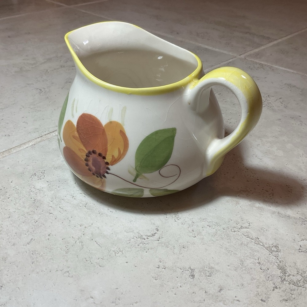 Vintage Secla Portugal Small Pitcher Hand Painted With An Orange Floral Design